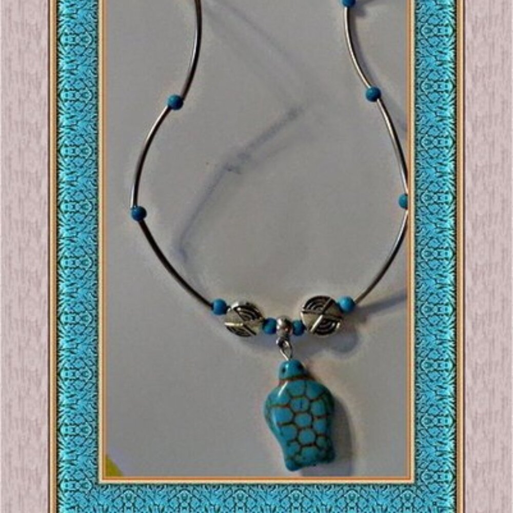 Tibetan Silver & Turquoise Turtle Design Necklace Native Ethnic Tribal Bohemian
